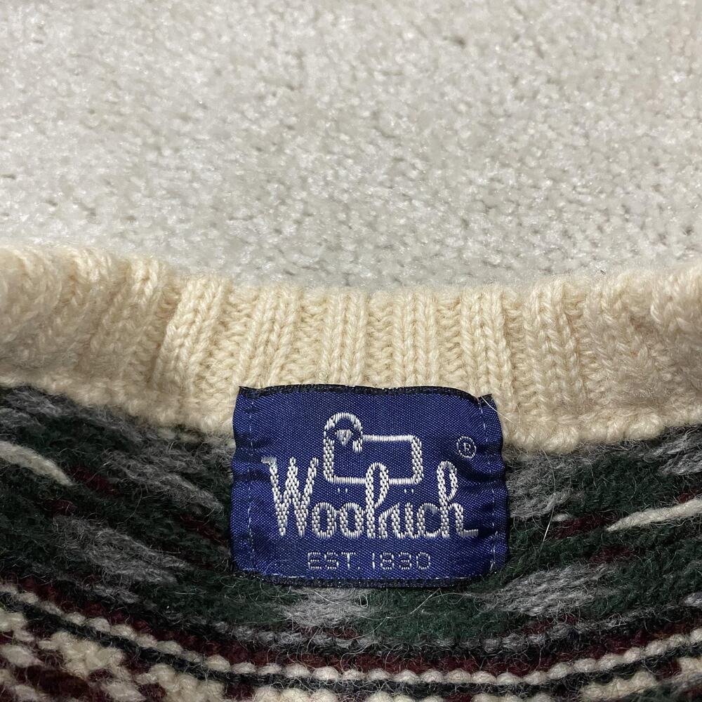 VTG Woolrich Sweater Mens S White Wool Fair Isle Crewneck Knit Pullover Heavy - Picture 2 of 6